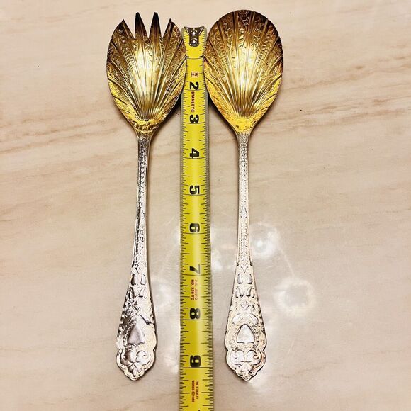 Vintage William Adams Sheffield England Serving Spoon Set Silverplate Gold Wash - Picture 7 of 10